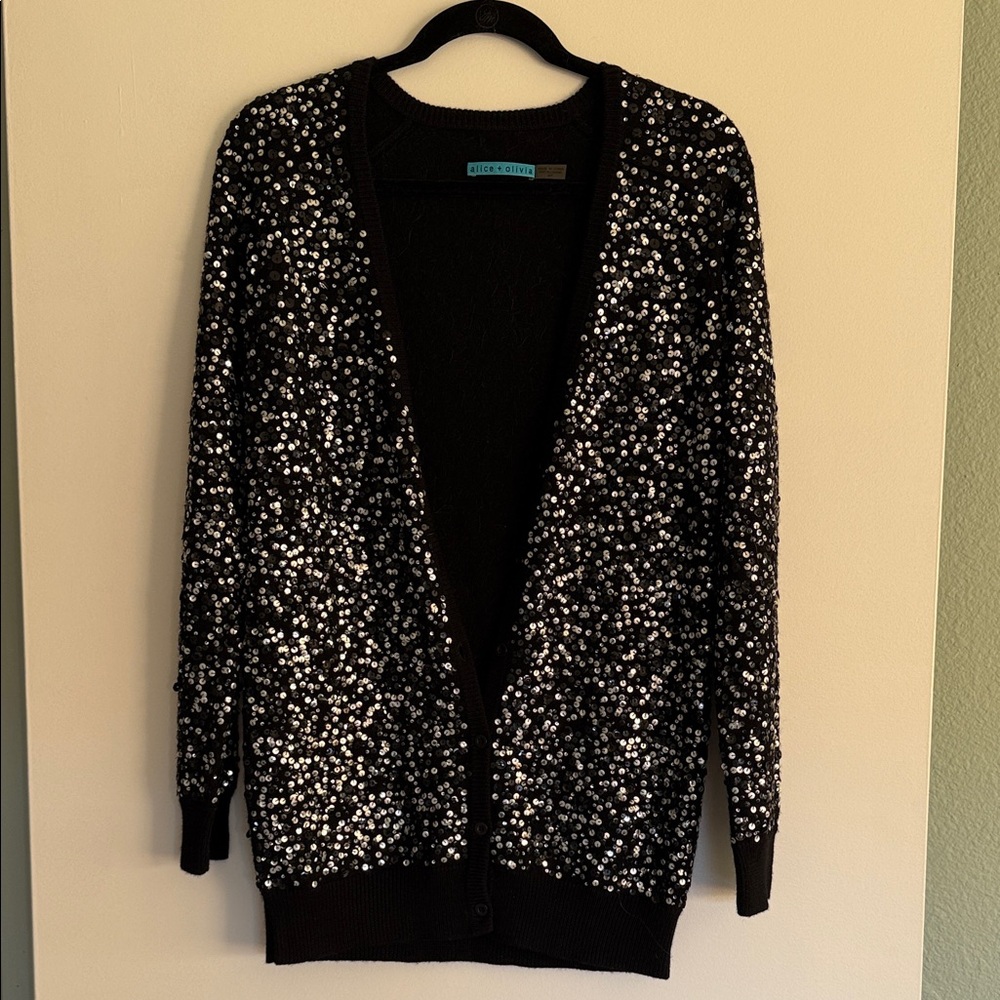 Urban Outfitters Black and Silver Sequin Cardigan